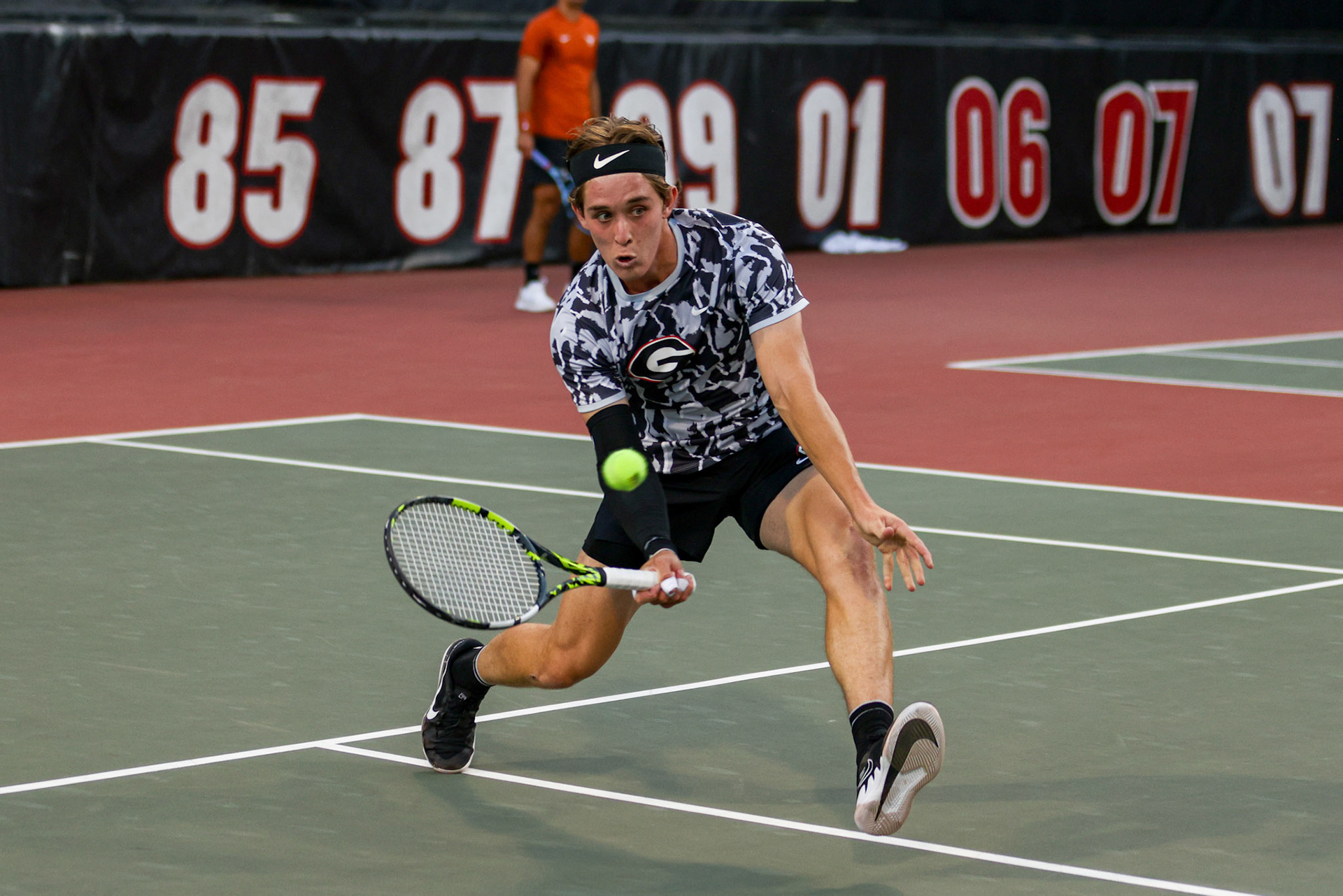 Georgia tennis player Miguel Perez Peña during Georgia’s match against Texas at the Henry Field Stadium at the Dan Magill Tennis Complex in Athens, Ga., on Friday, April 11, 2025. (Blake Caviness/UGAAA)
