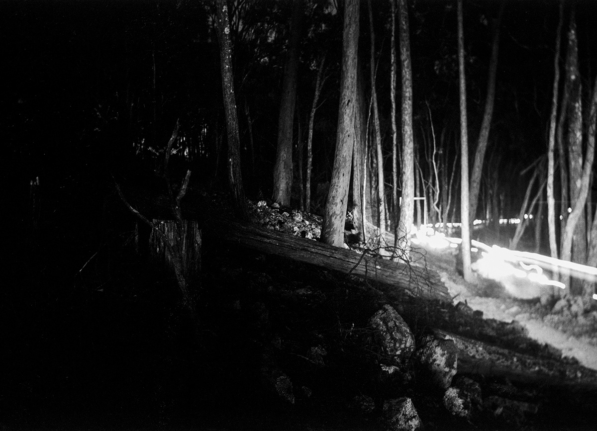Garapine, Queensland. Long exposure at MTB race on ancient folding camera