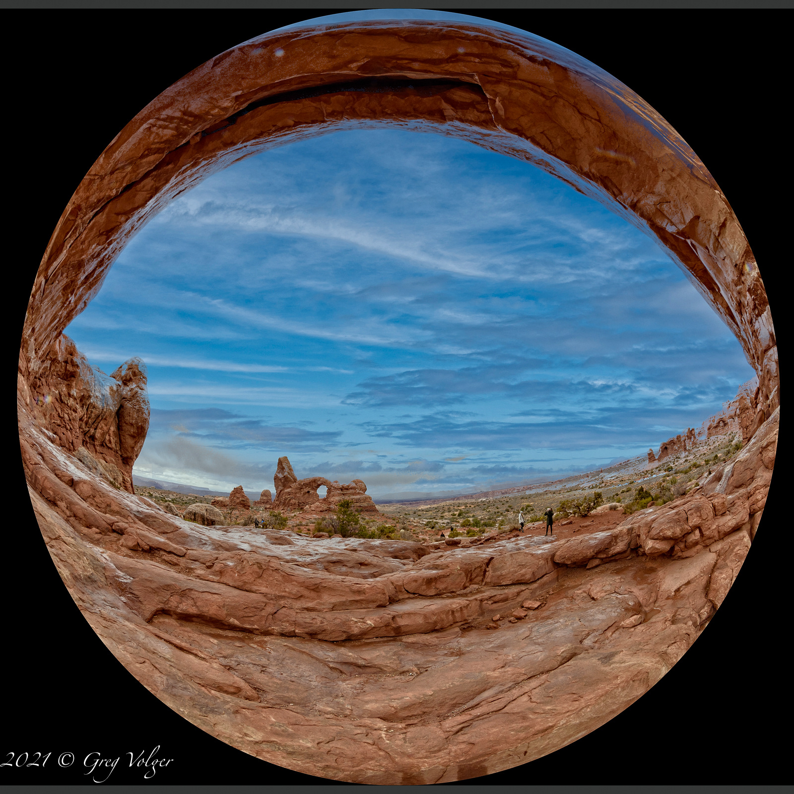 Naoth Window with Turret Arch in background, Arches National Park, Utah