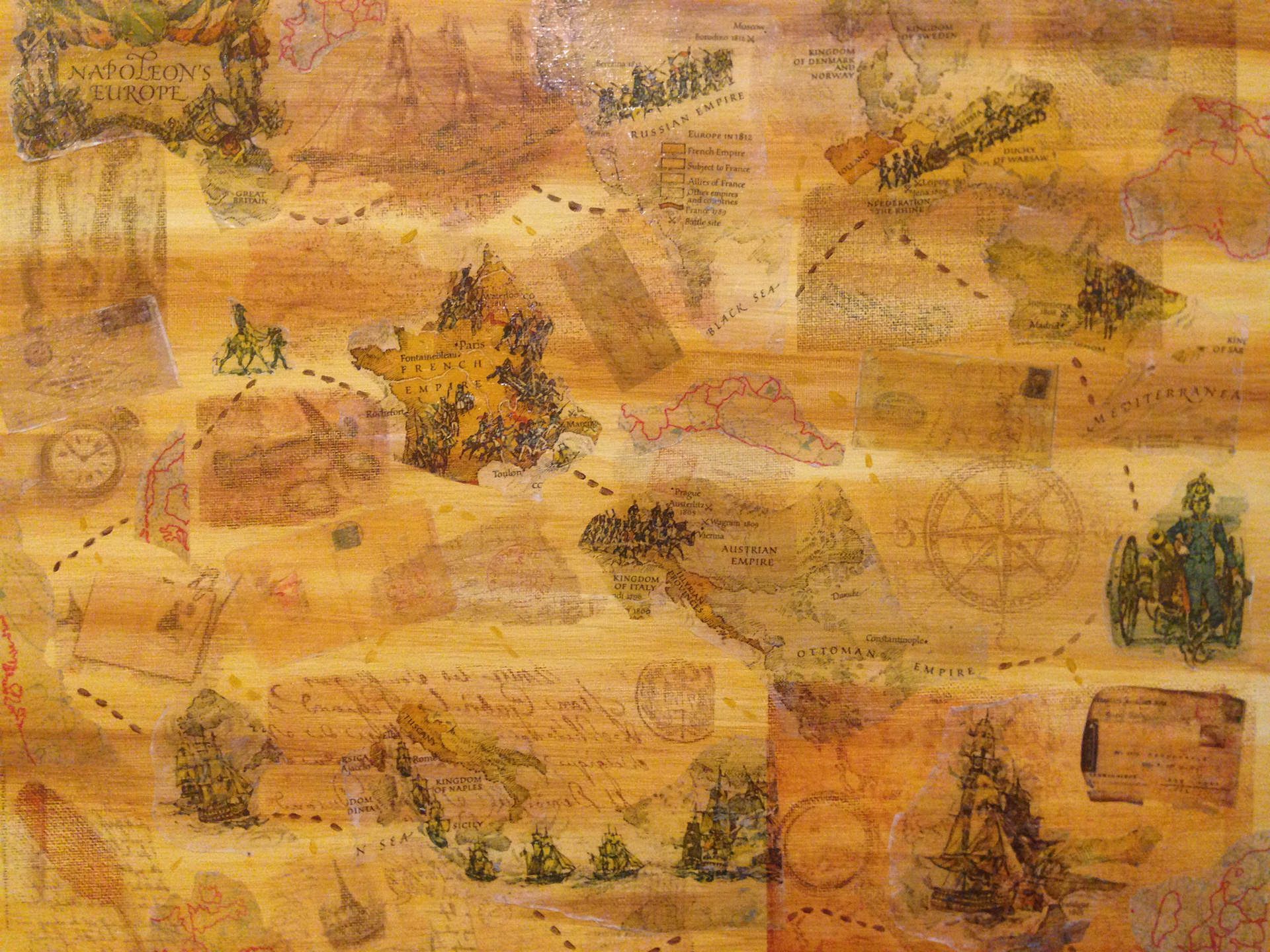 24"x 18" Collage on canvas, Time Travel