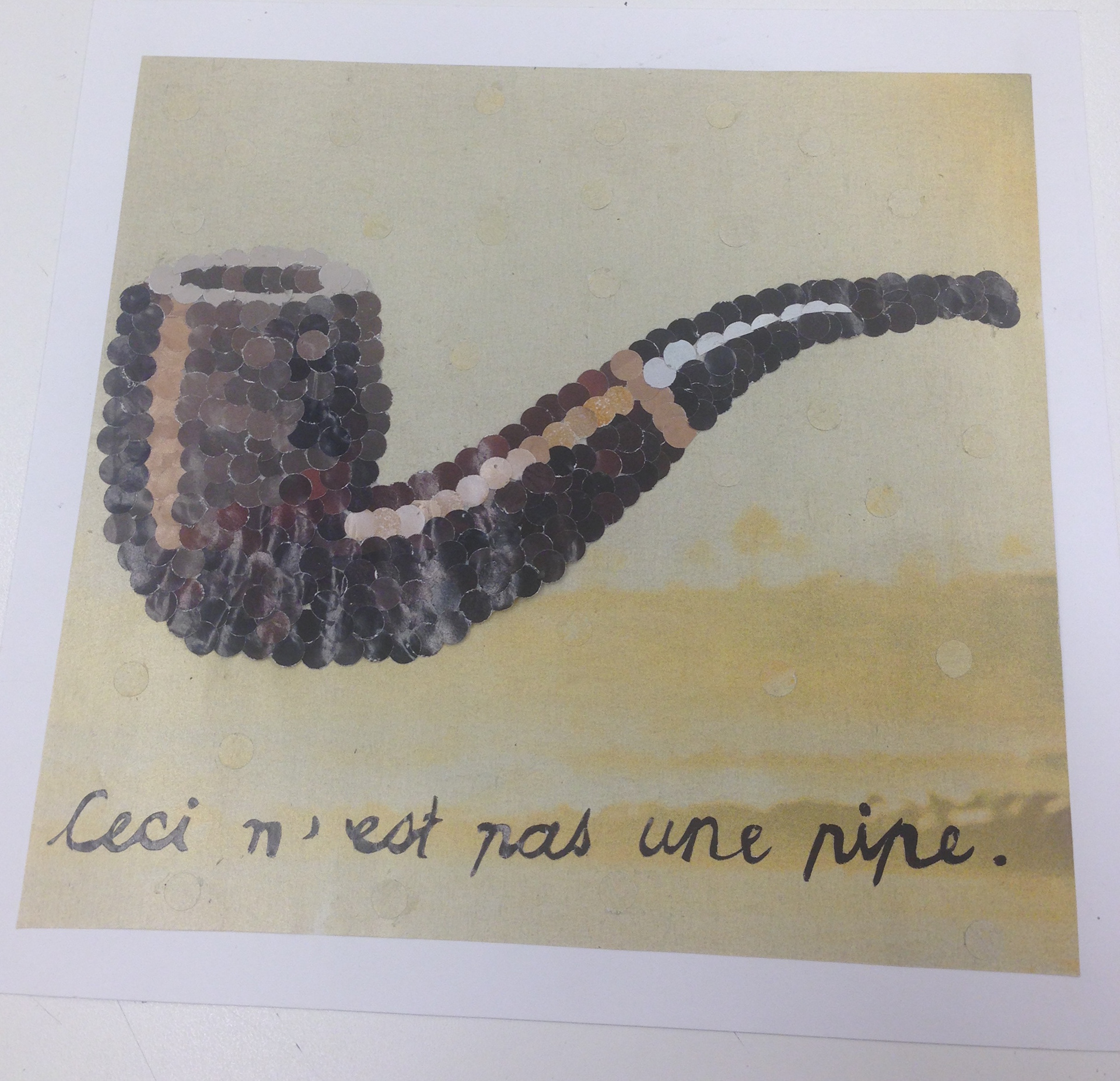 10"x 10" magazine paste and cut, "ceci n'est pas une pipe"