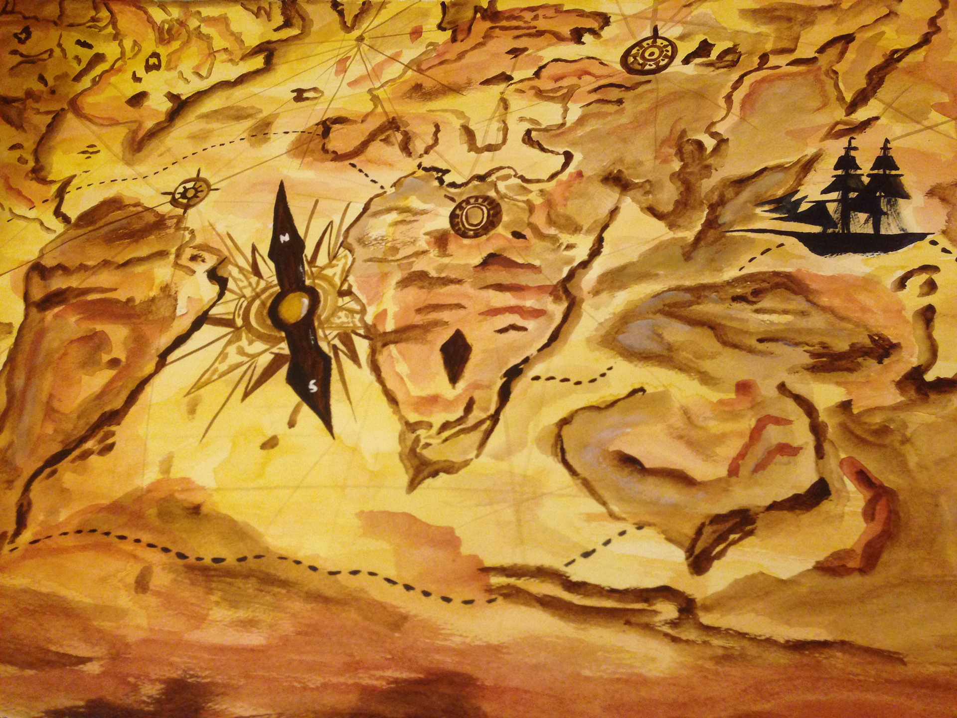 24"x 30" Watercolor on paper, Treasure Hunt