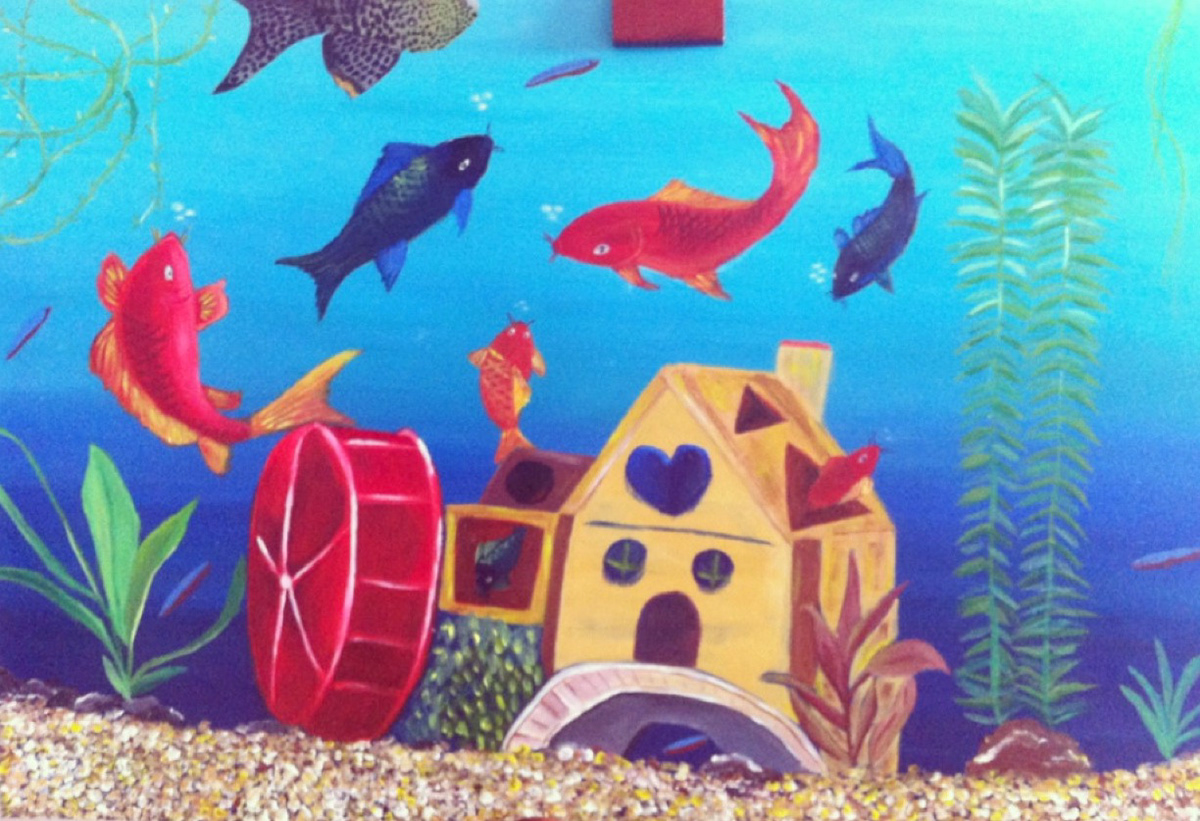 24"x 18" Acrylic on wood, Paradise of Fish