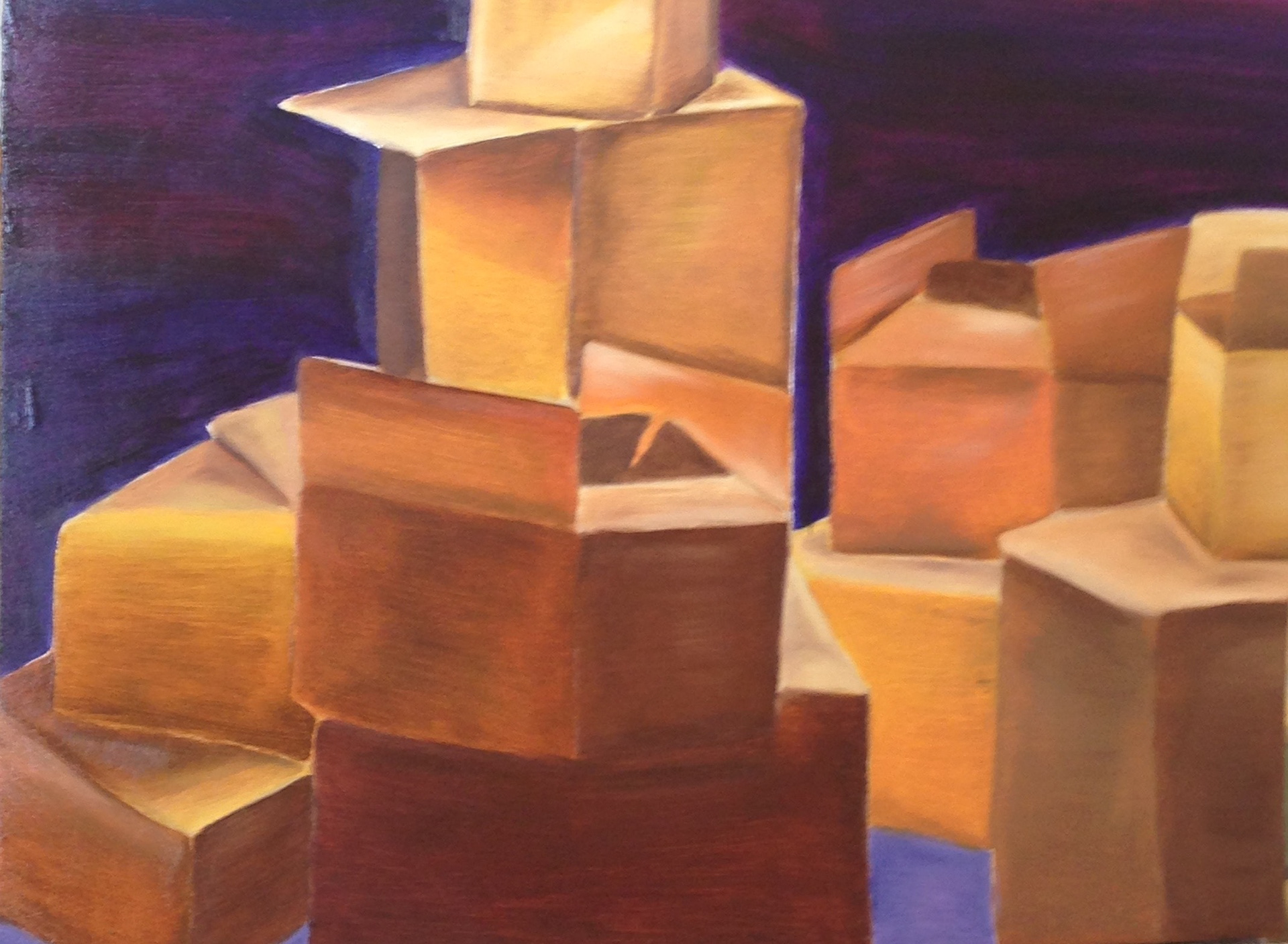 24"x 18" Oil on wood, Live Boxes