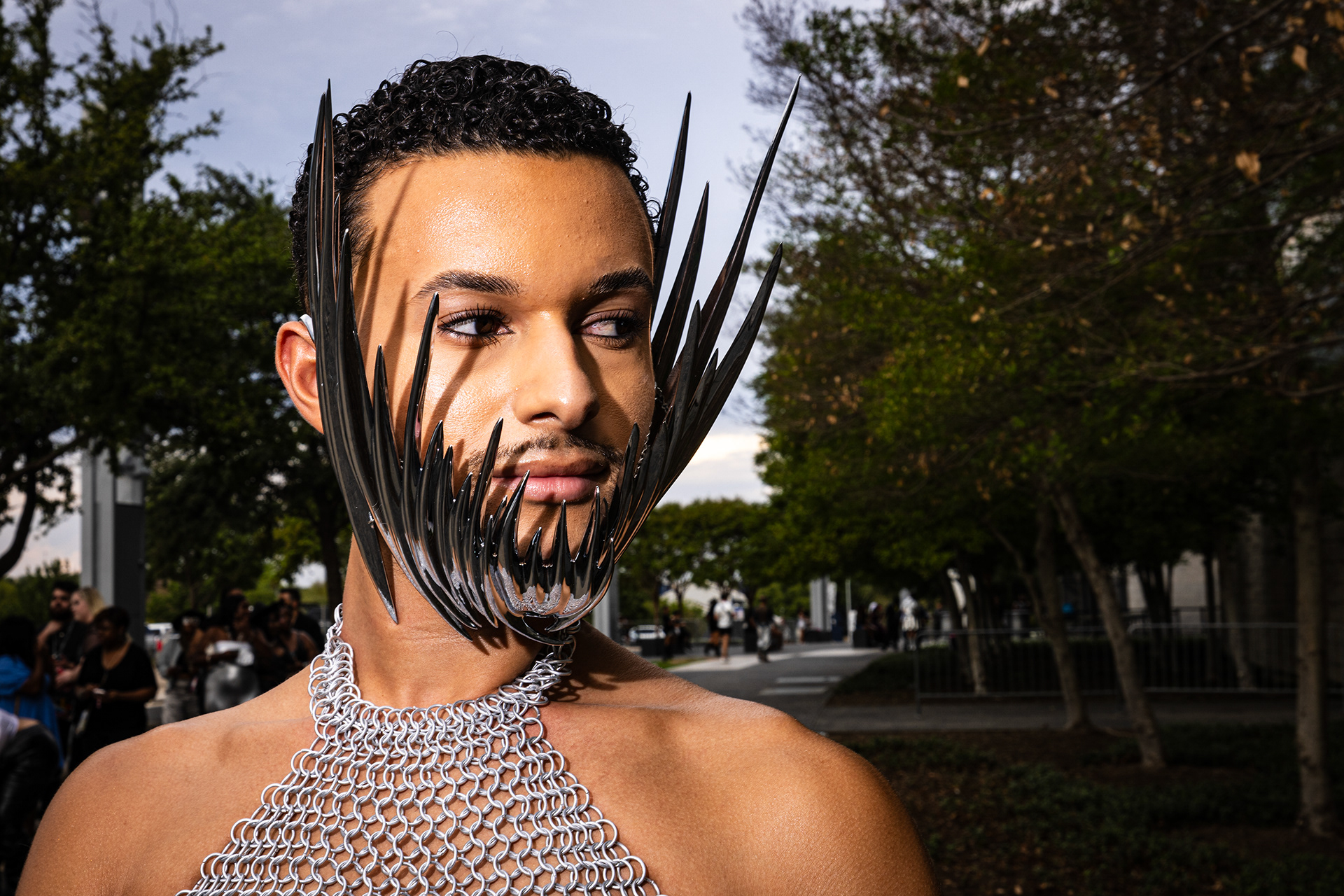 Jadin Anthony poses for a portrait with her facial accessories before entering Beyonce’s Renaissance World Tour at AT&T Stadium in Arlington on Thursday, Sept. 21, 2023.