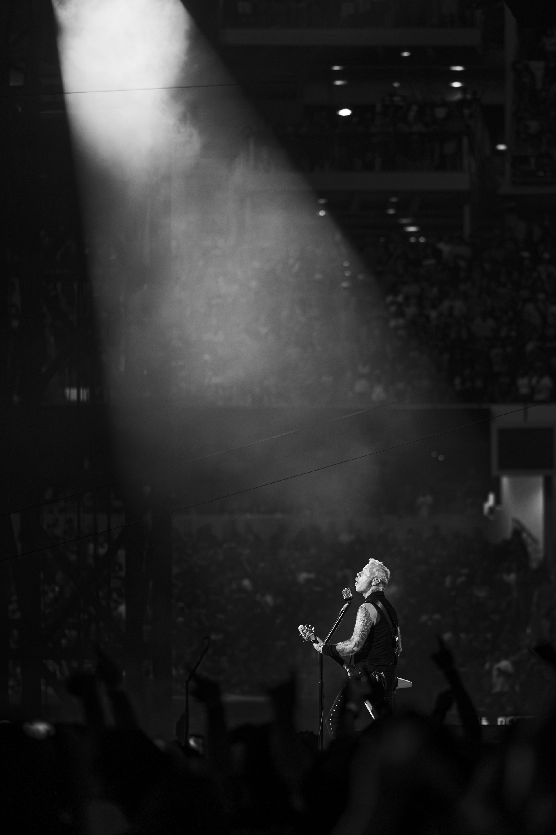 Lead vocalist James Hetfield performs during the Metallica: M72 World Tour concert at AT&T Stadium in Arlington, Texas on Friday, Aug. 18, 2023.