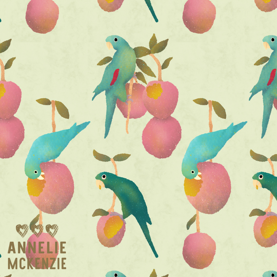 #109 Parrots Eating Peaches