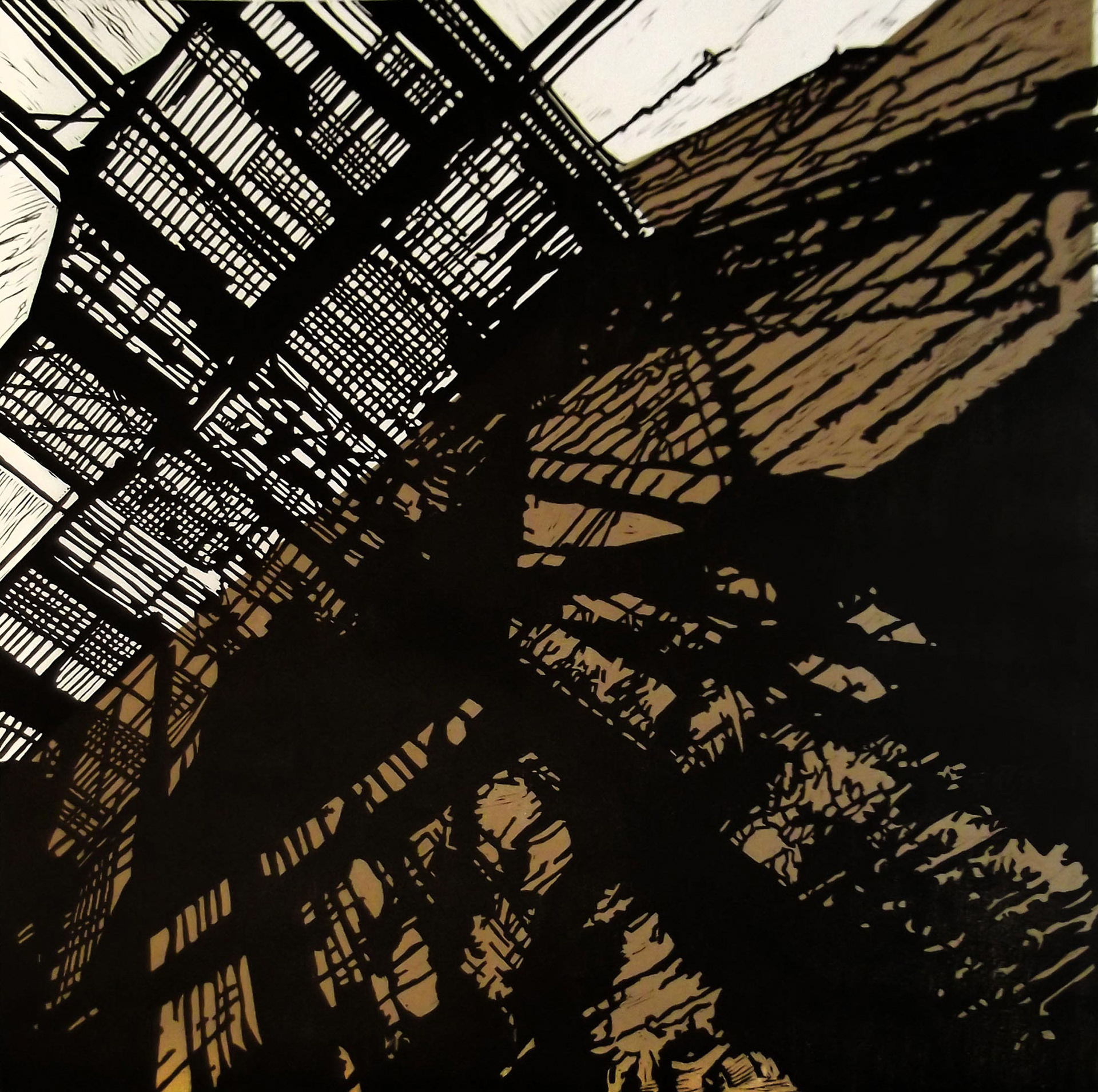 Shadows, linocut, 50 x 49 cm, 2014.