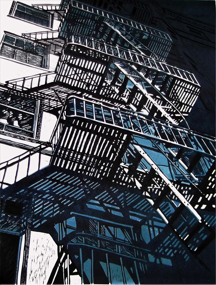 Staircase 1, linocut, 58 x 43 cm, 2014.