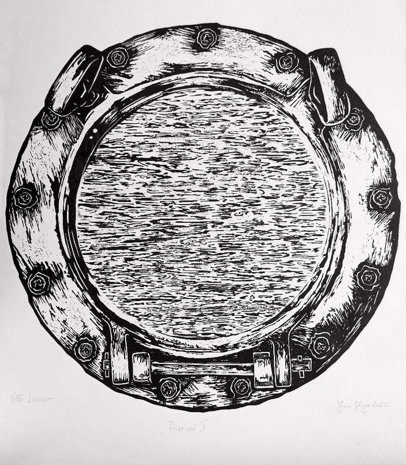Big Porthole, Linocut, prečnik 65 cm