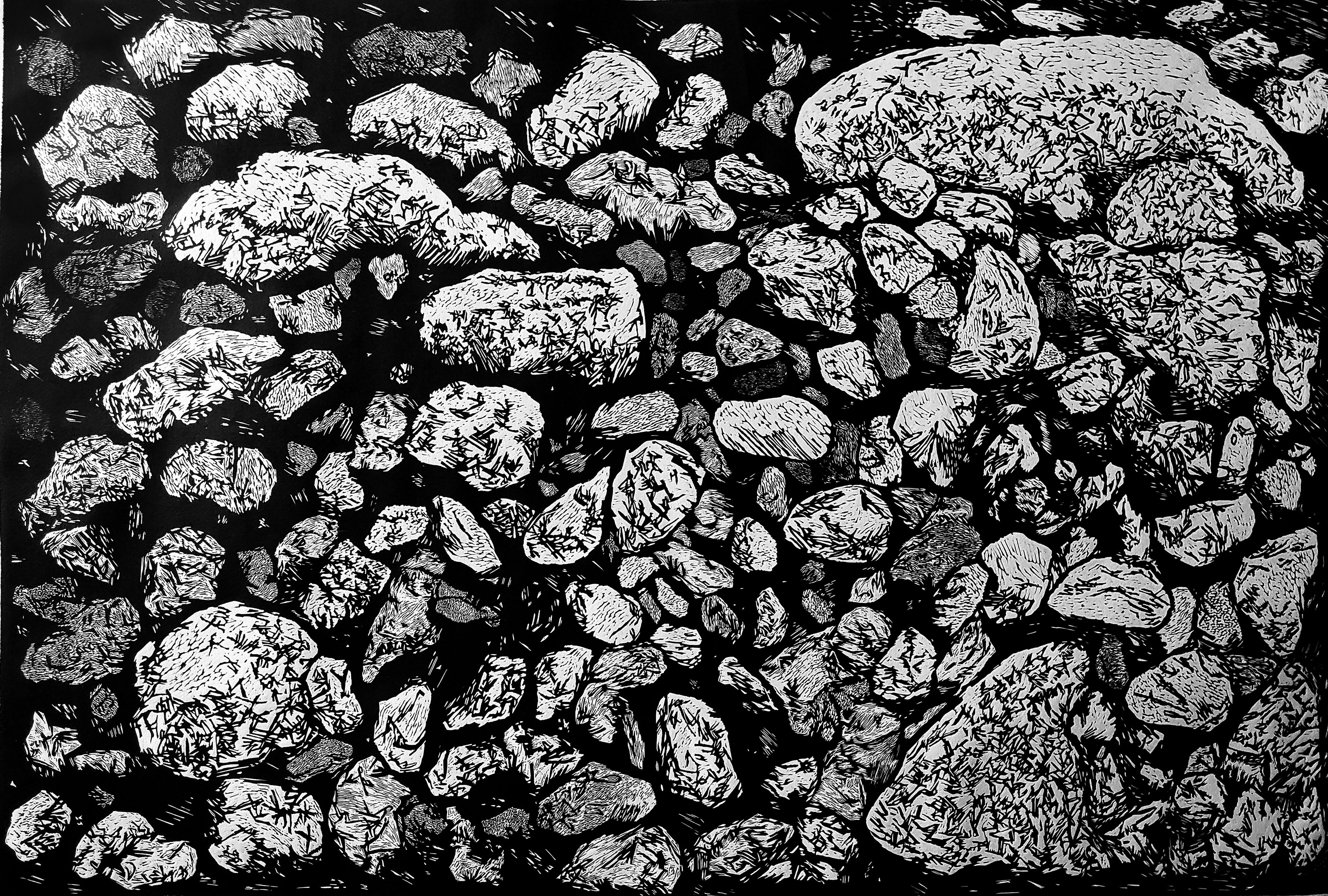 Dont’t you miss the send, Linocut, 65 x 100 cm