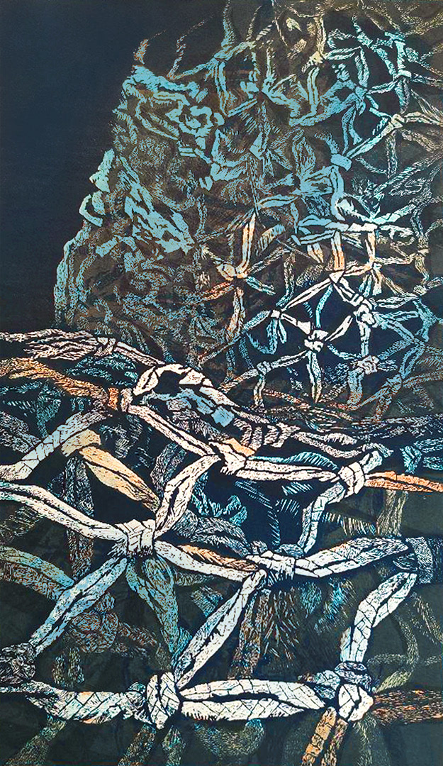 Entangled below the surface, Linocut, 66 x 40 cm