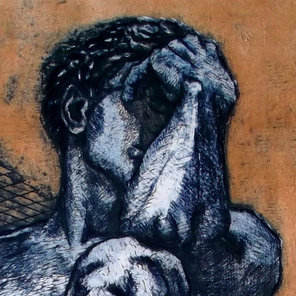 Blue man, linocut, linogravure, 63 x 50,5 cm, 2010