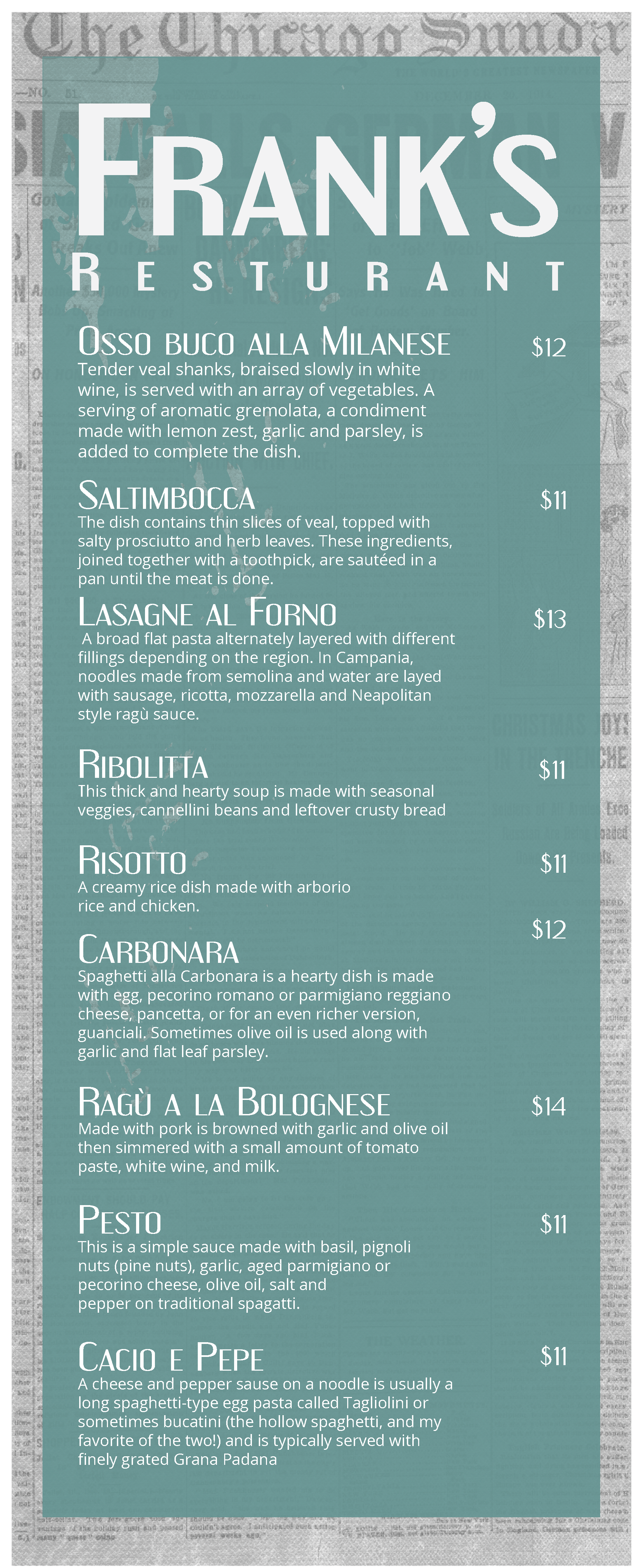 Front of Menu 