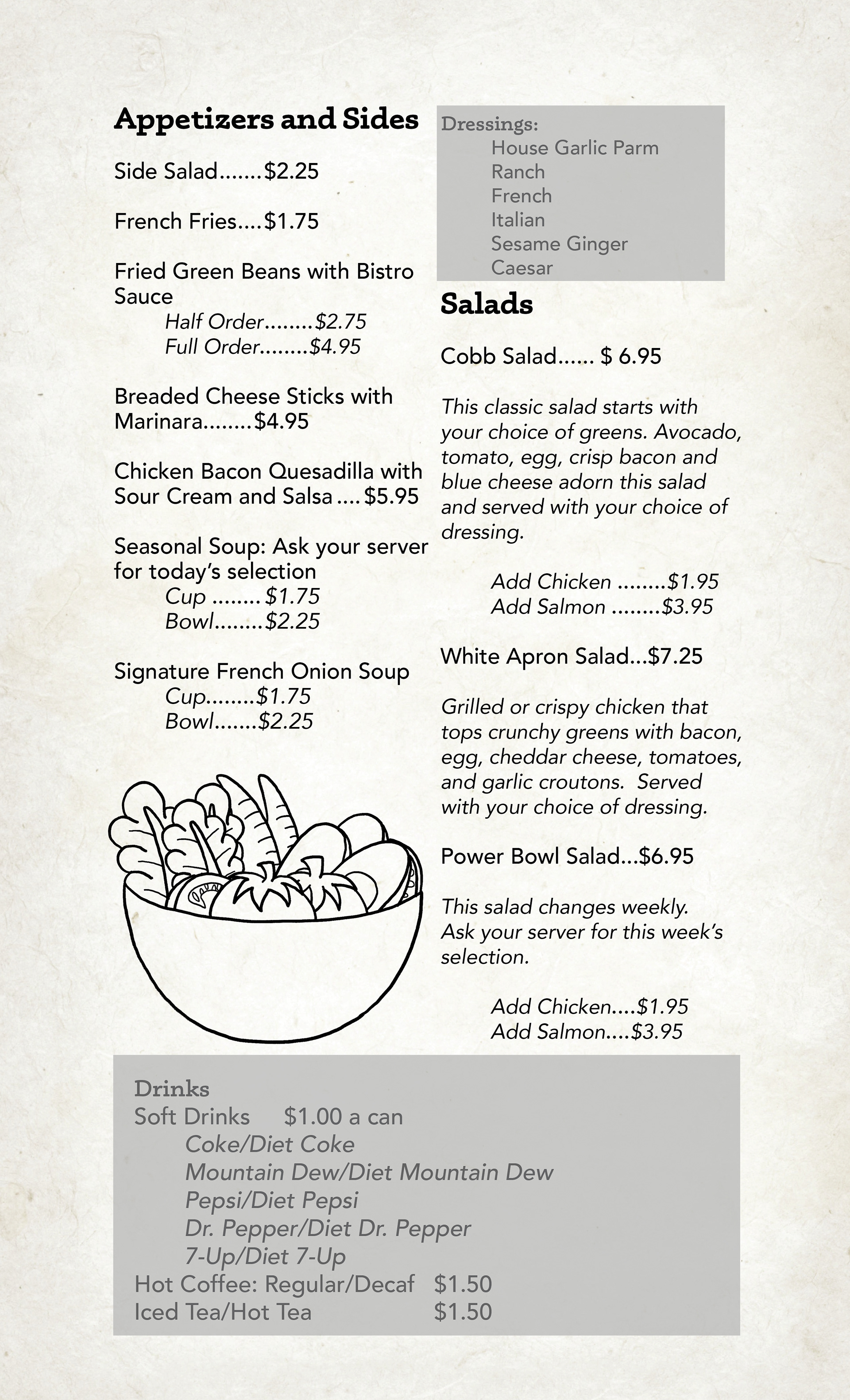 First page of a menu design