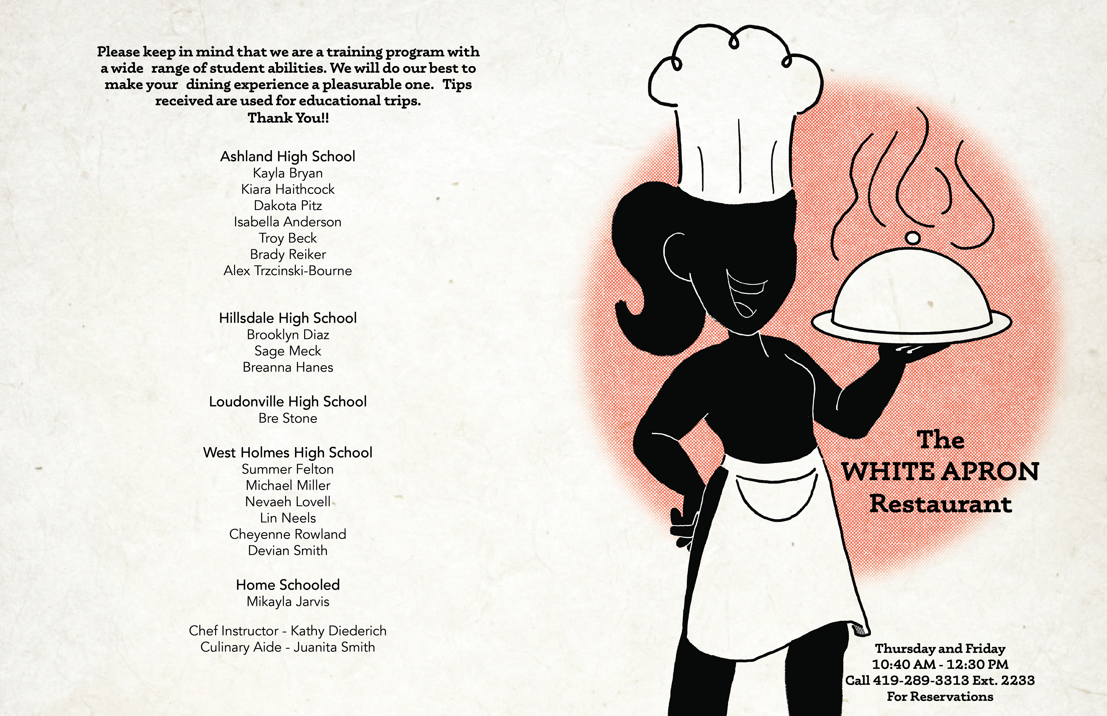 Front and back cover of a takeout menu version of the design