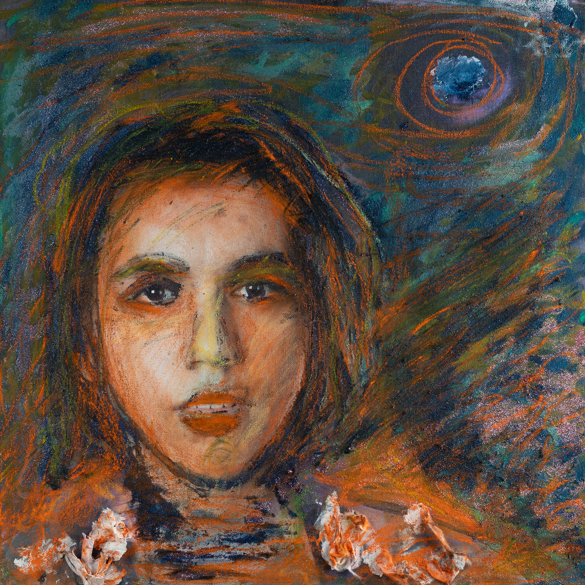 "Crimea" Illya Bel, Oleksandra Klitina, Canvas, photo print, acryl, napkins (collage), pastel 50 x 50 cm