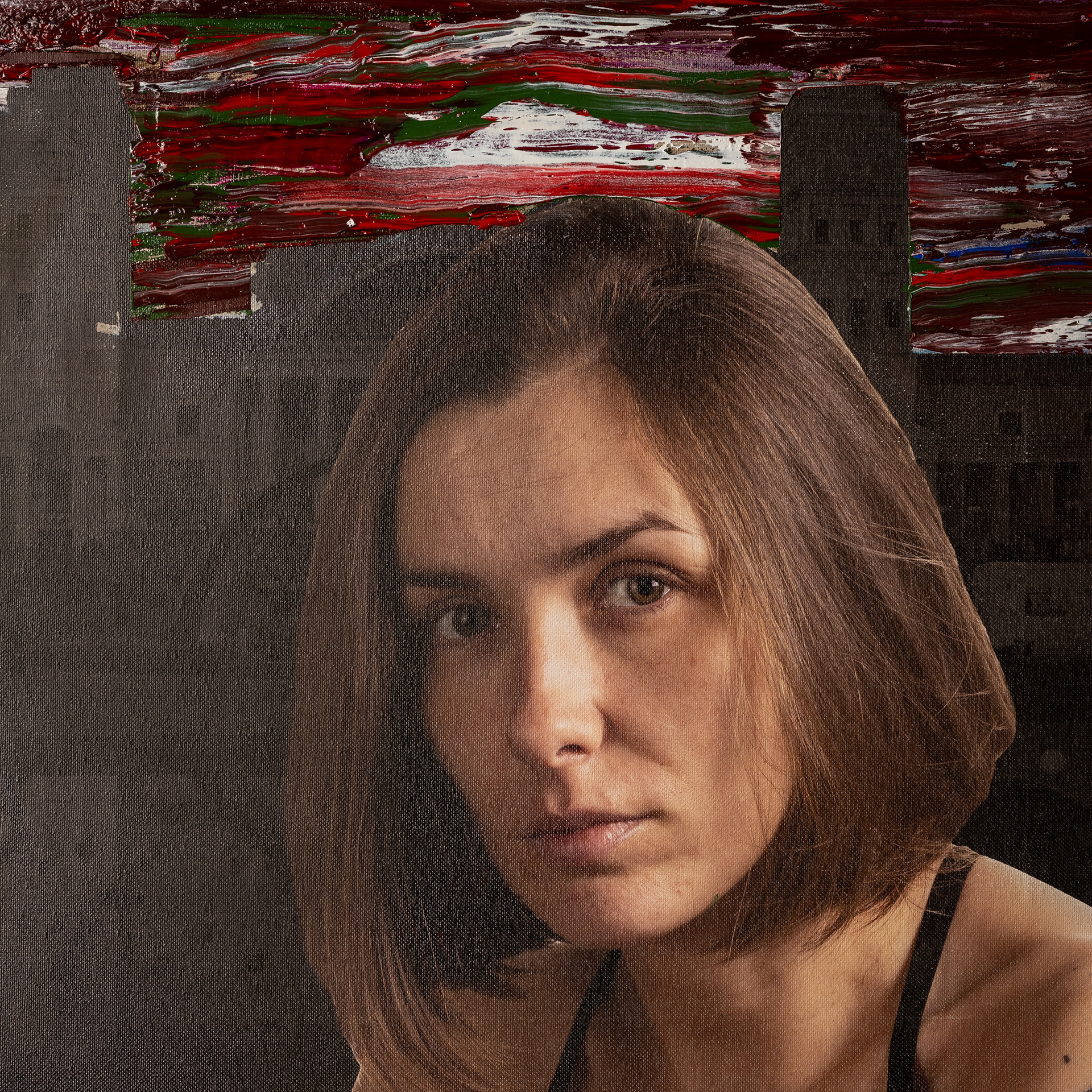 "Kharkiv, the Border" Illya Bel, Andrii Yakovenko, Canvas, photo print, oil 50 x 50 cm.