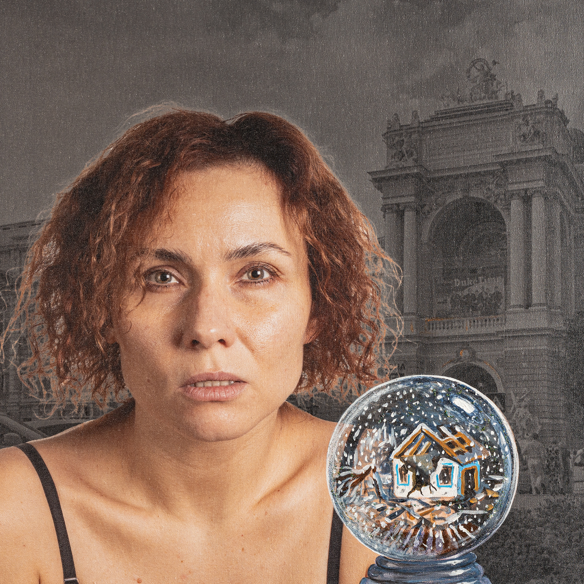 "Odesa" Illya Bel, Tamara Gerzhan, Canvas, photo print, acryl, sequins 50 x 50 cm