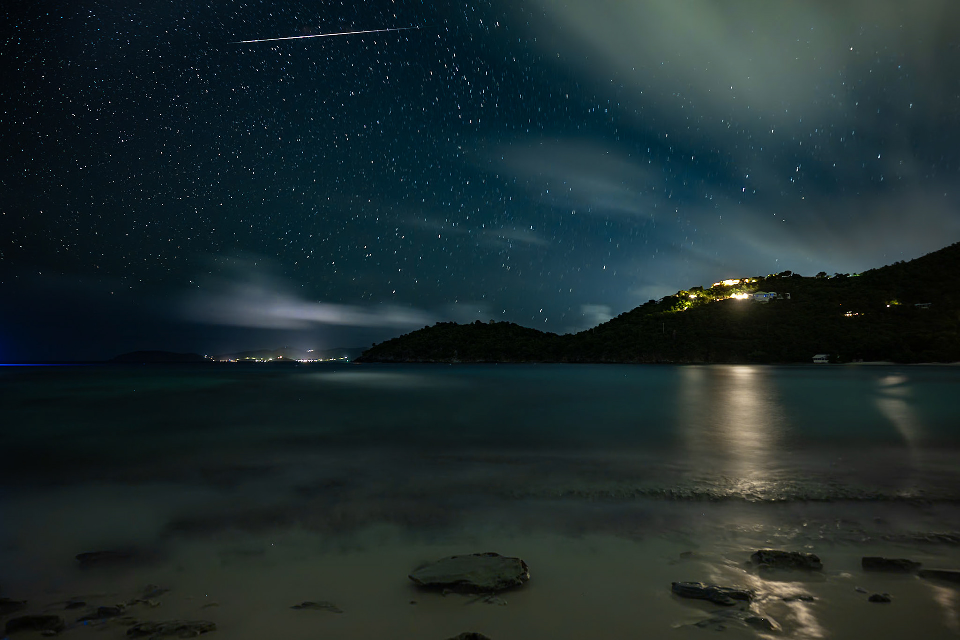 Hawksnest Beach with Meteor from Geminids
