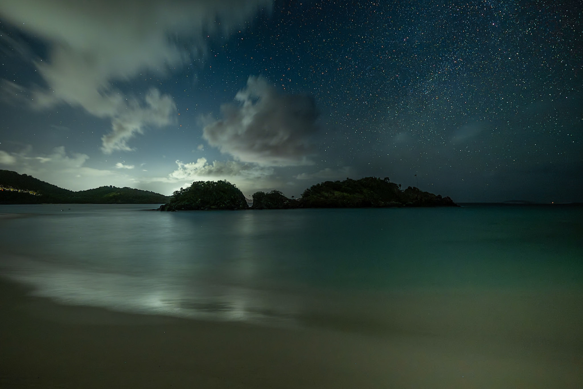 Trunk Bay with Lights from St. Thomas