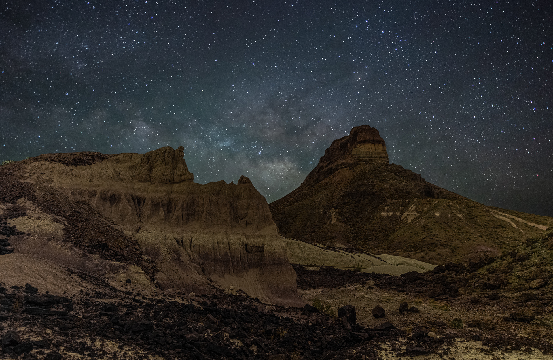 The Milky Way nestles in the hills at Castolon mountain. 