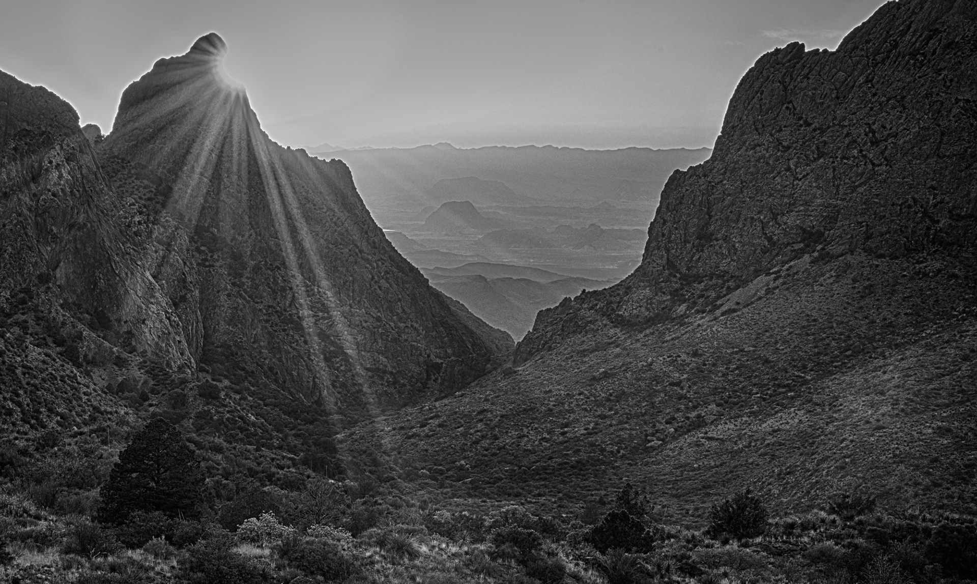 Sunset at Chisos Canyon in black and white.....