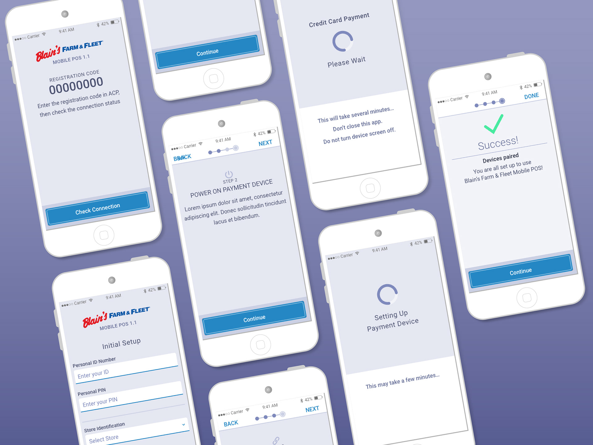 screens showing steps of the app setup