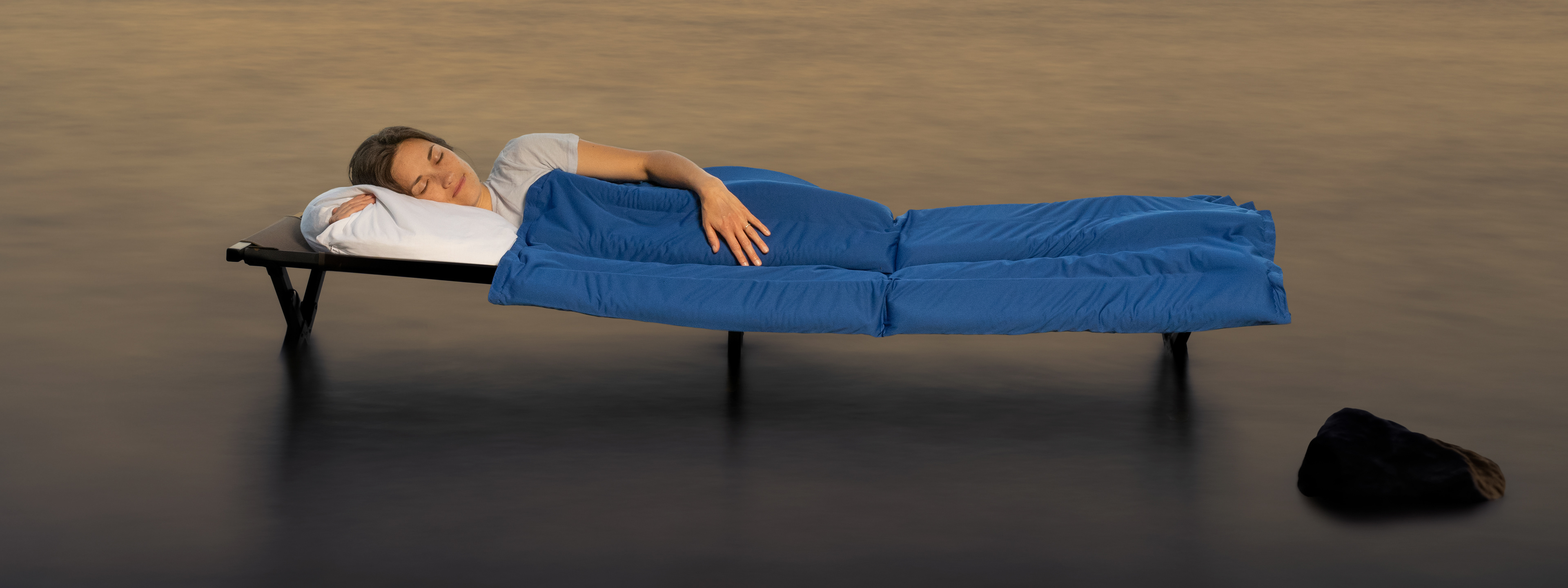 A marketing shot for L-OM Buckwheat Pillows. This is a fairly complex composite and the idea was to create a striking image that conveyed peace and quite in a unique way.