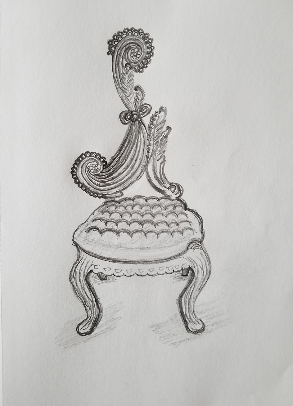 An asymmetrical, fancy-looking chair