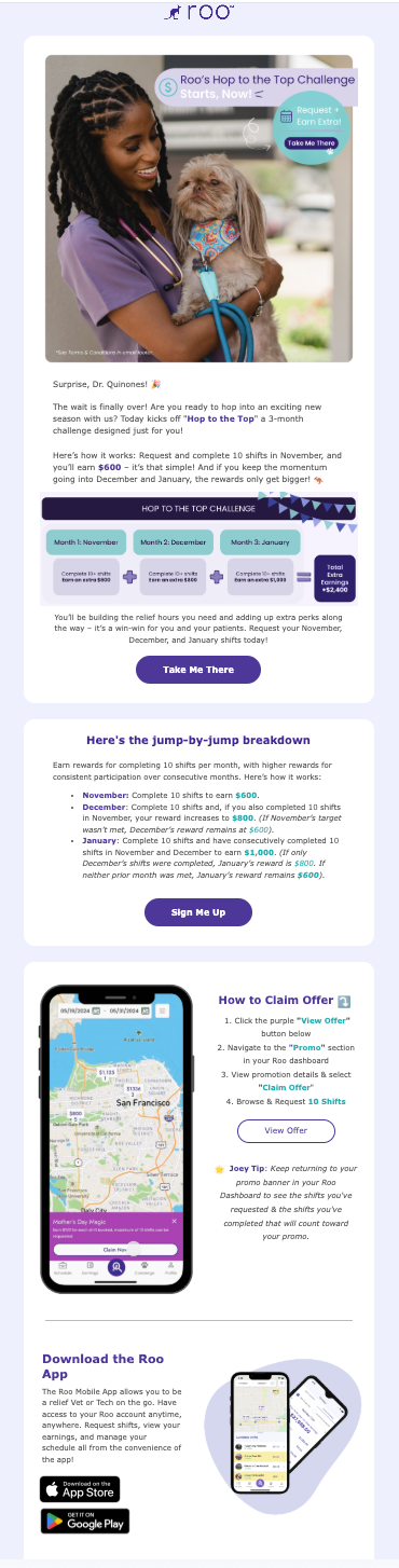 Roo Veterinary: "Hop to the Top Challenge!"; Email Campaign