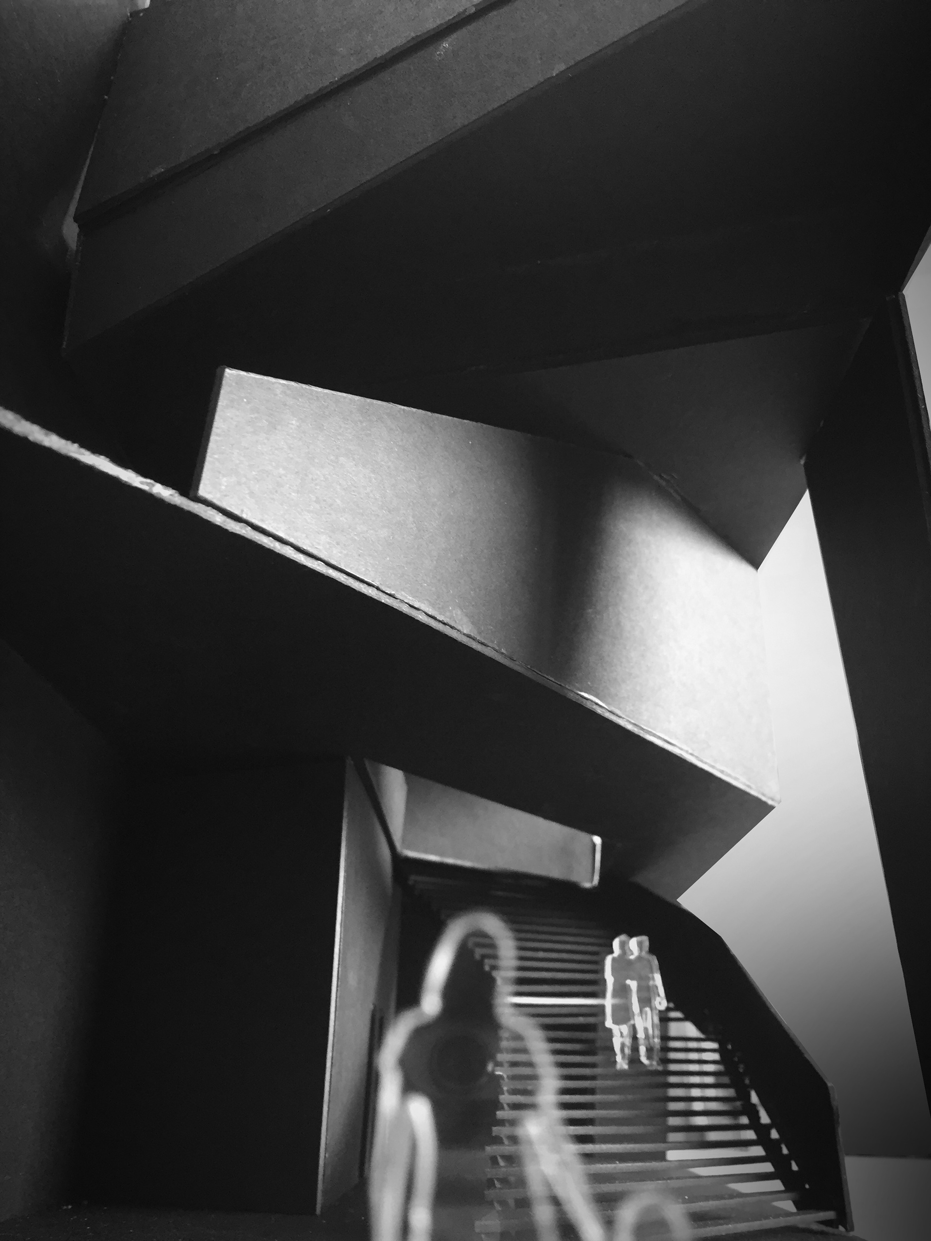 Model of Initial Stair Case, made with black illustration board.