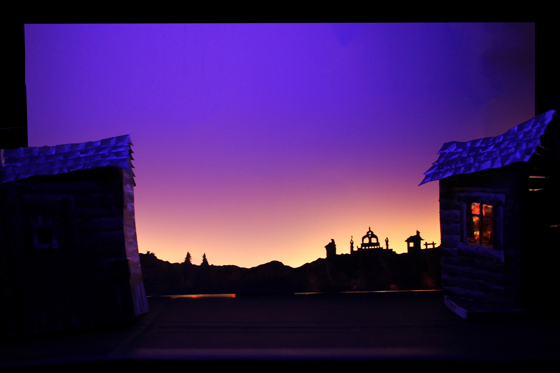 1/2" Model of Sunrise Scene: Card-stock model, painted in acrylic.