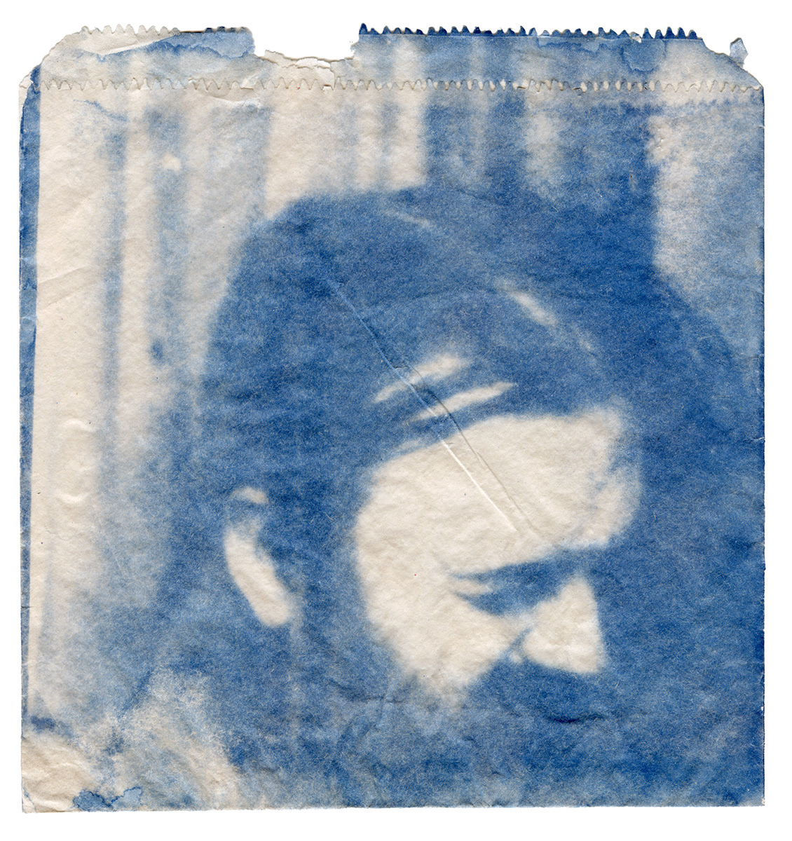 Cyanotype  on a bag from "The Beigel Shop"