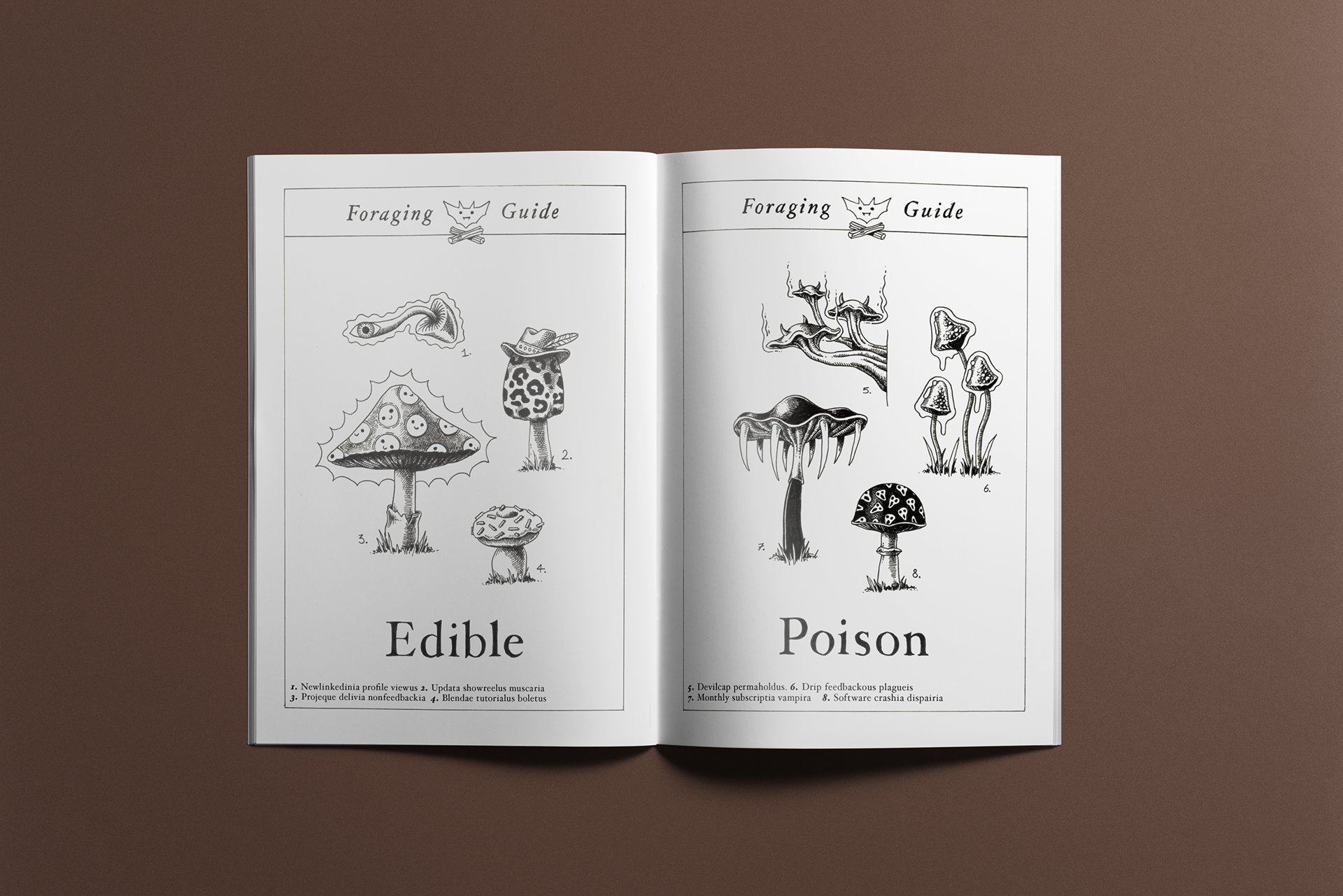 Mushroom illustration spread designed and illustrated by Ben Marriott