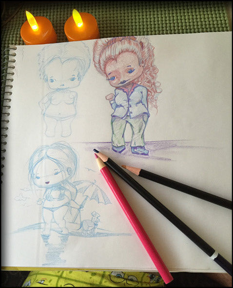color pencil drawing of a chibis