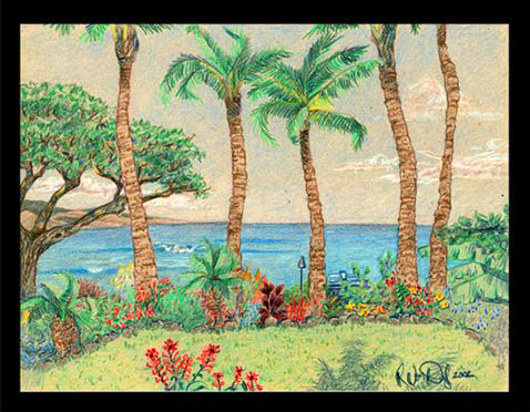 Maui landscape and seascape in color pencil
