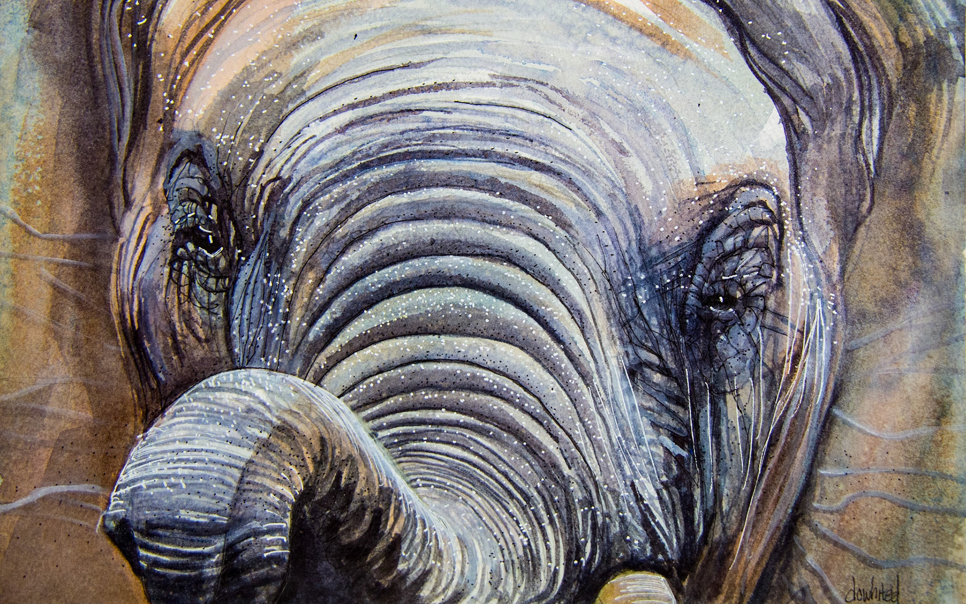 African elephant close-up 9x14" watercolor
