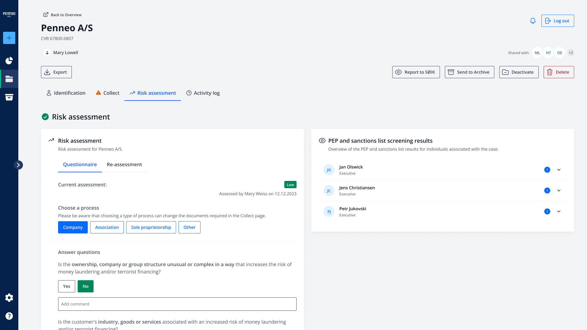 An questionnaire where the user could create a risk assessment,.