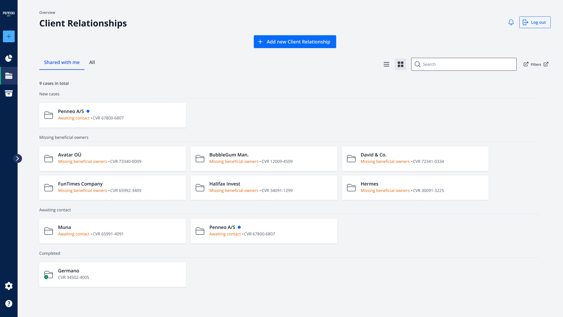 An overview of client relationships in a dashboard.