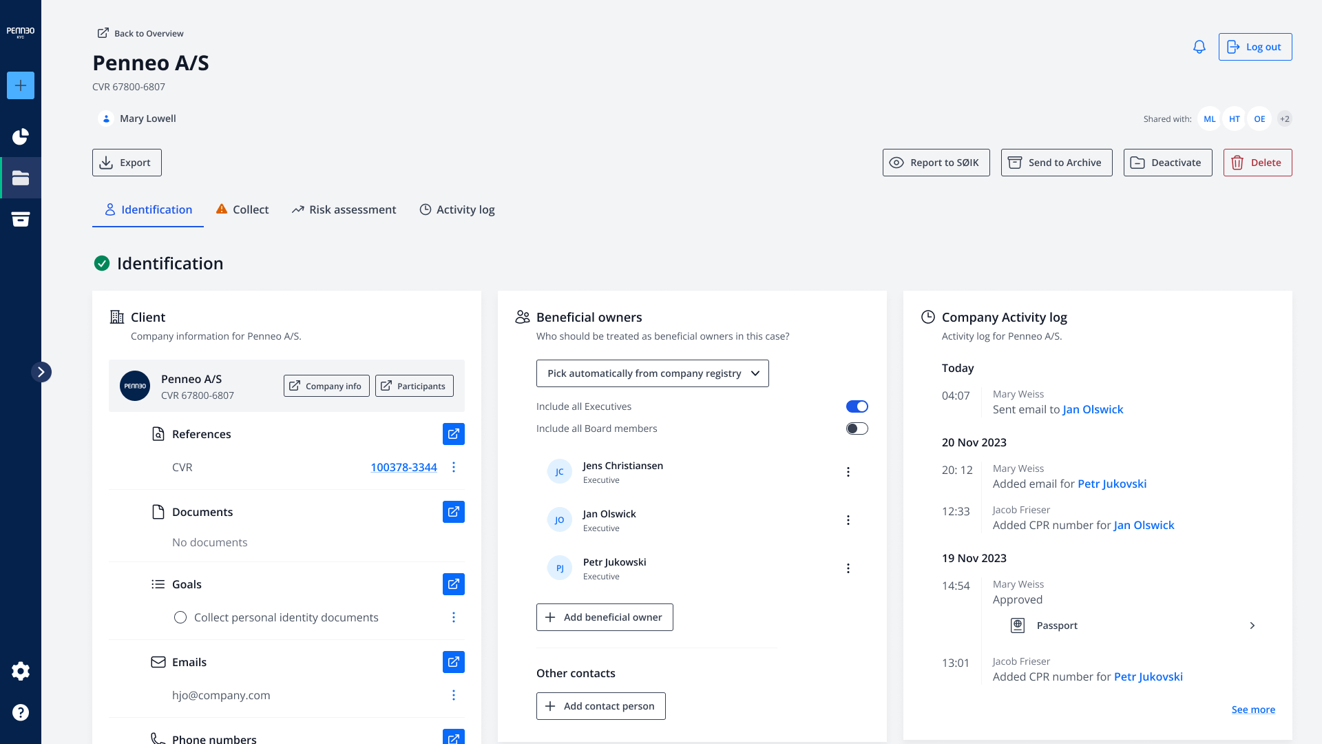 Client information and connected persons for a client relationship.