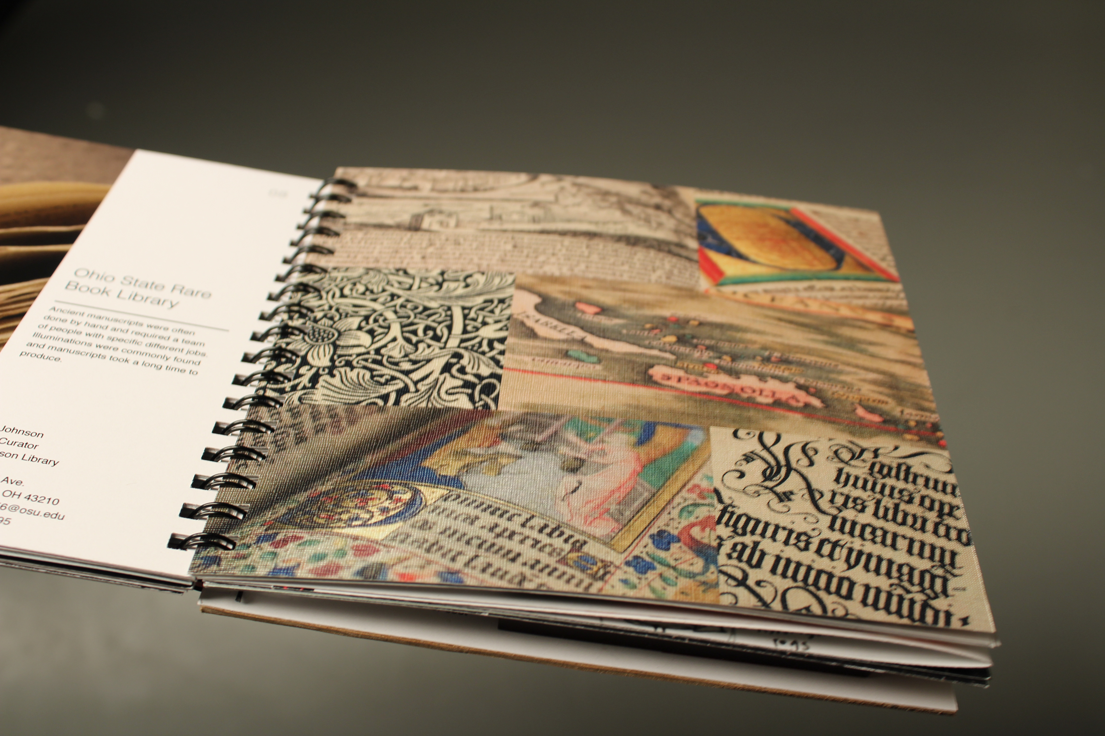 Printed on linen textured metallic paper to imitate the texture of the books in the photos