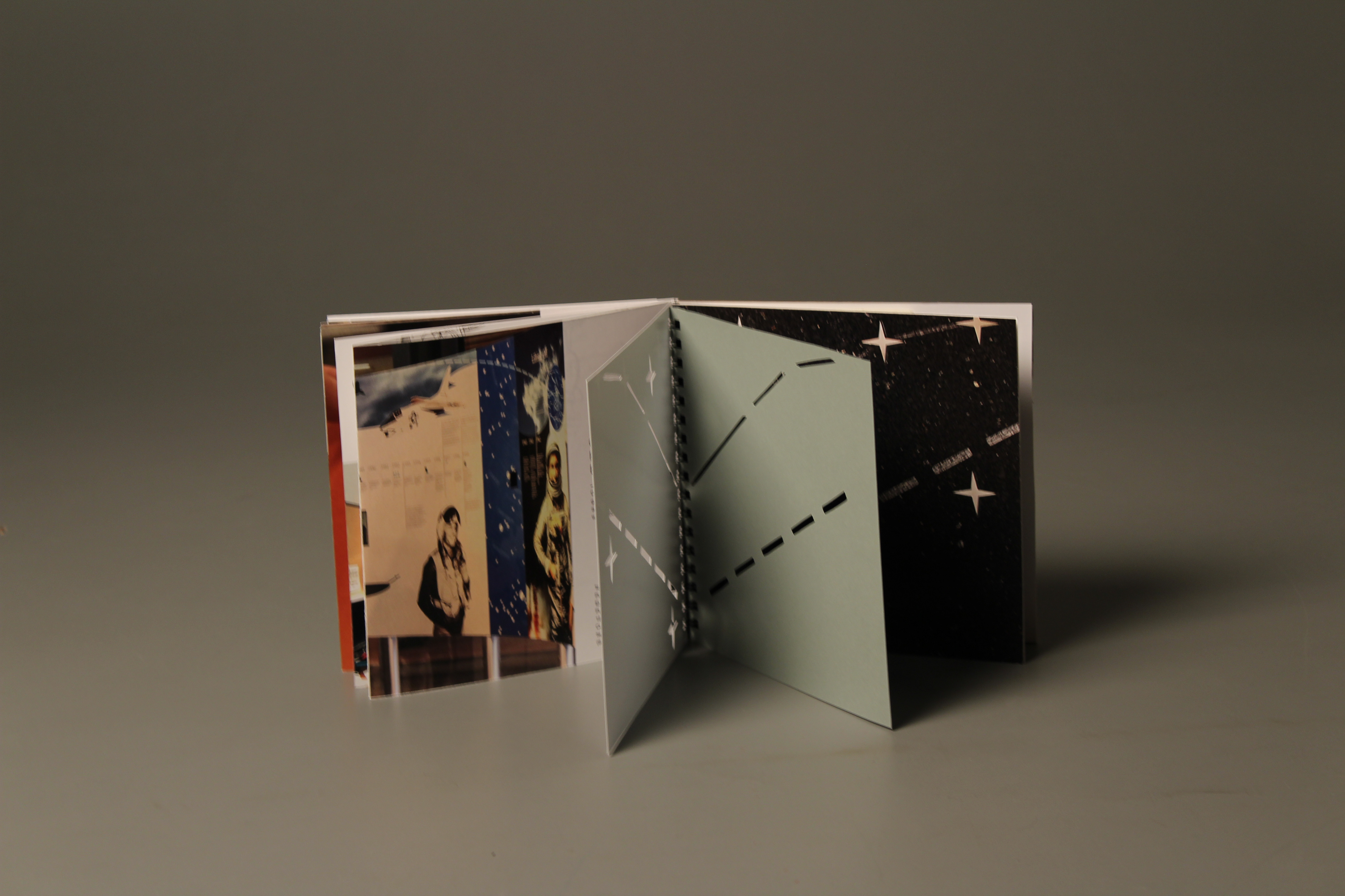 Die cuts showing various visual textures using coated, metallic and uncoated paper
