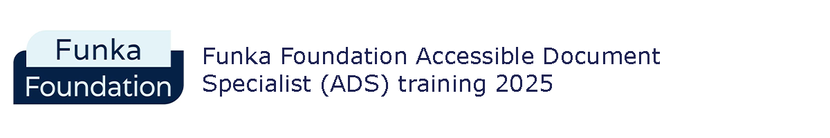 Logo. Funka Foundation Accessible Document Specialist (ADS) training 2025