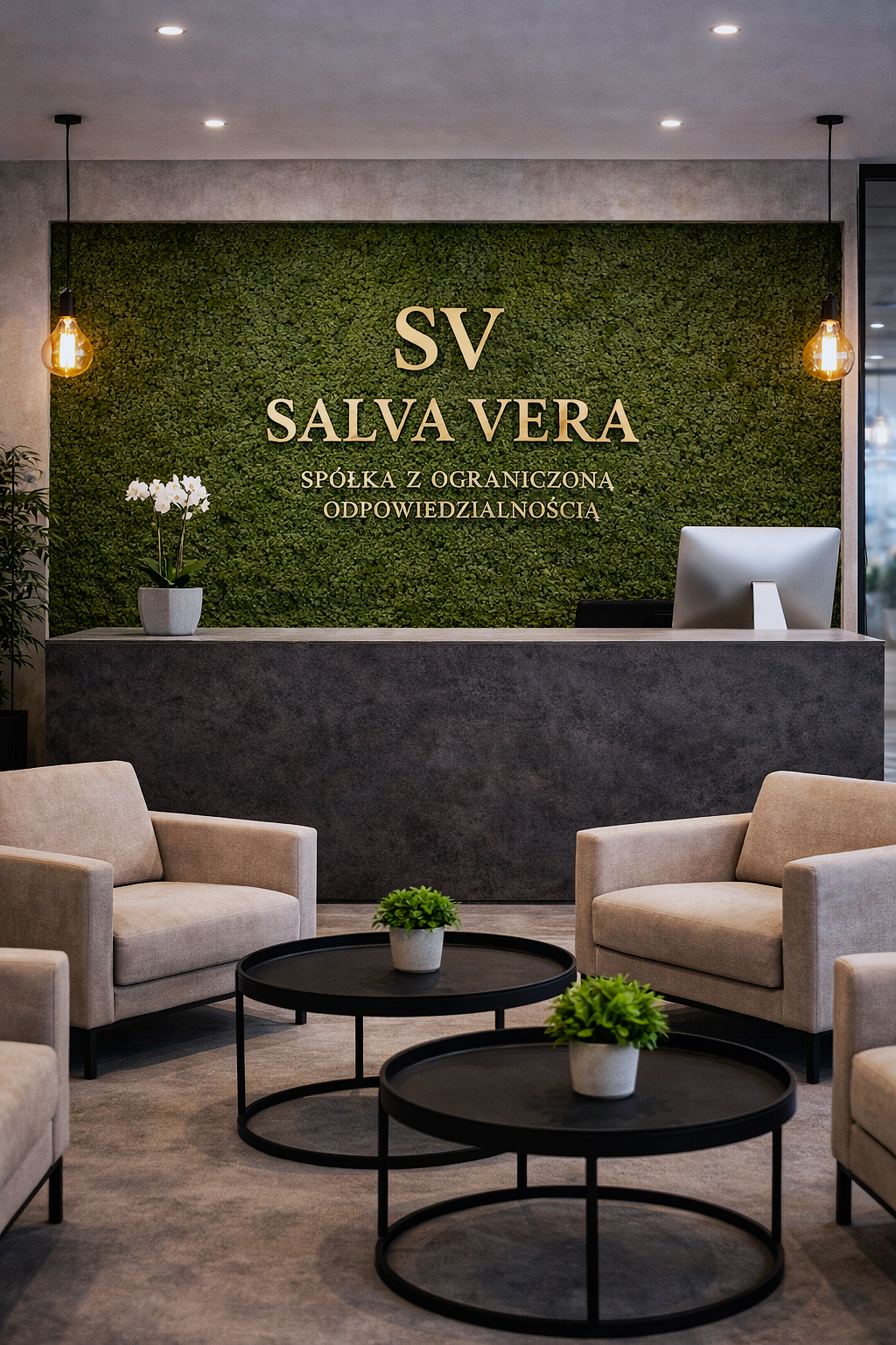 Recepcja kancelarii Salva Vera z widocznym logo na ścianie