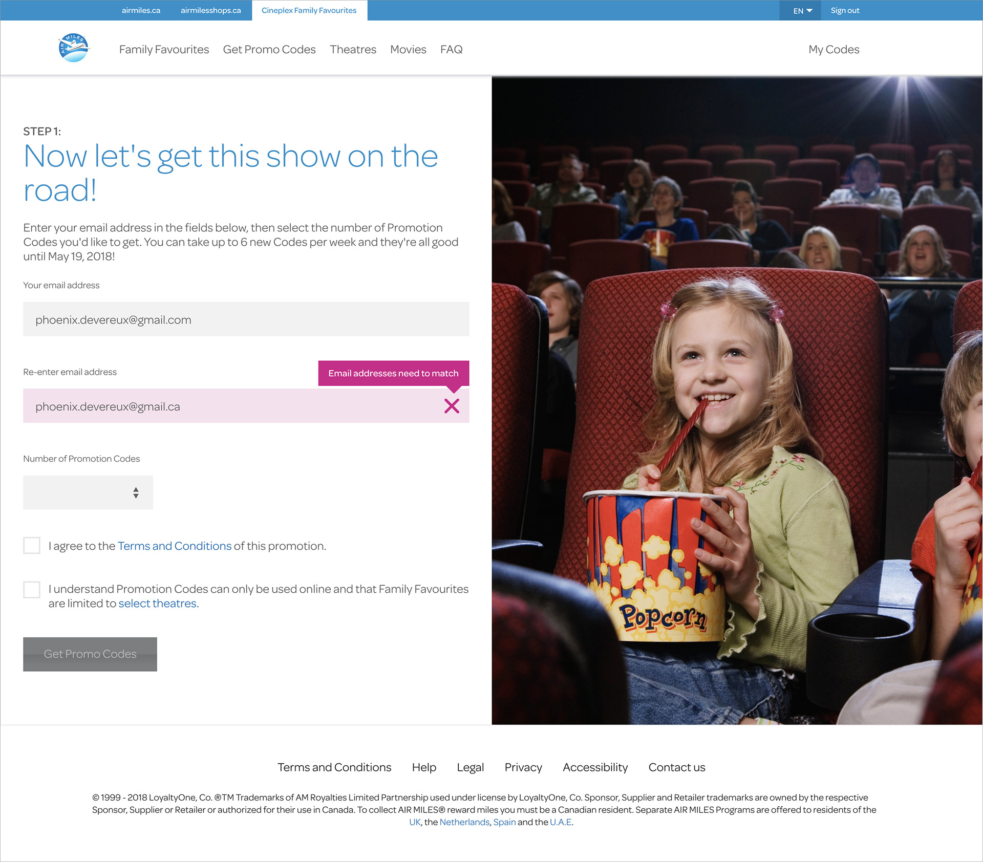 Once logged in, codes for tickets can be requested.
