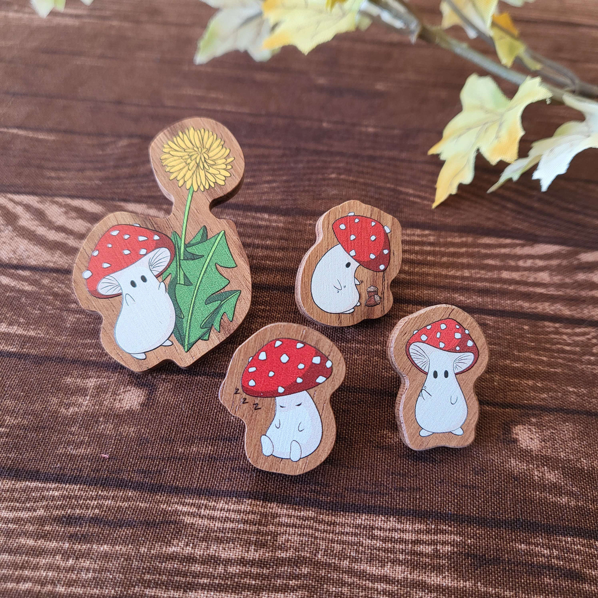 Wooden Mushroom Friend Pins