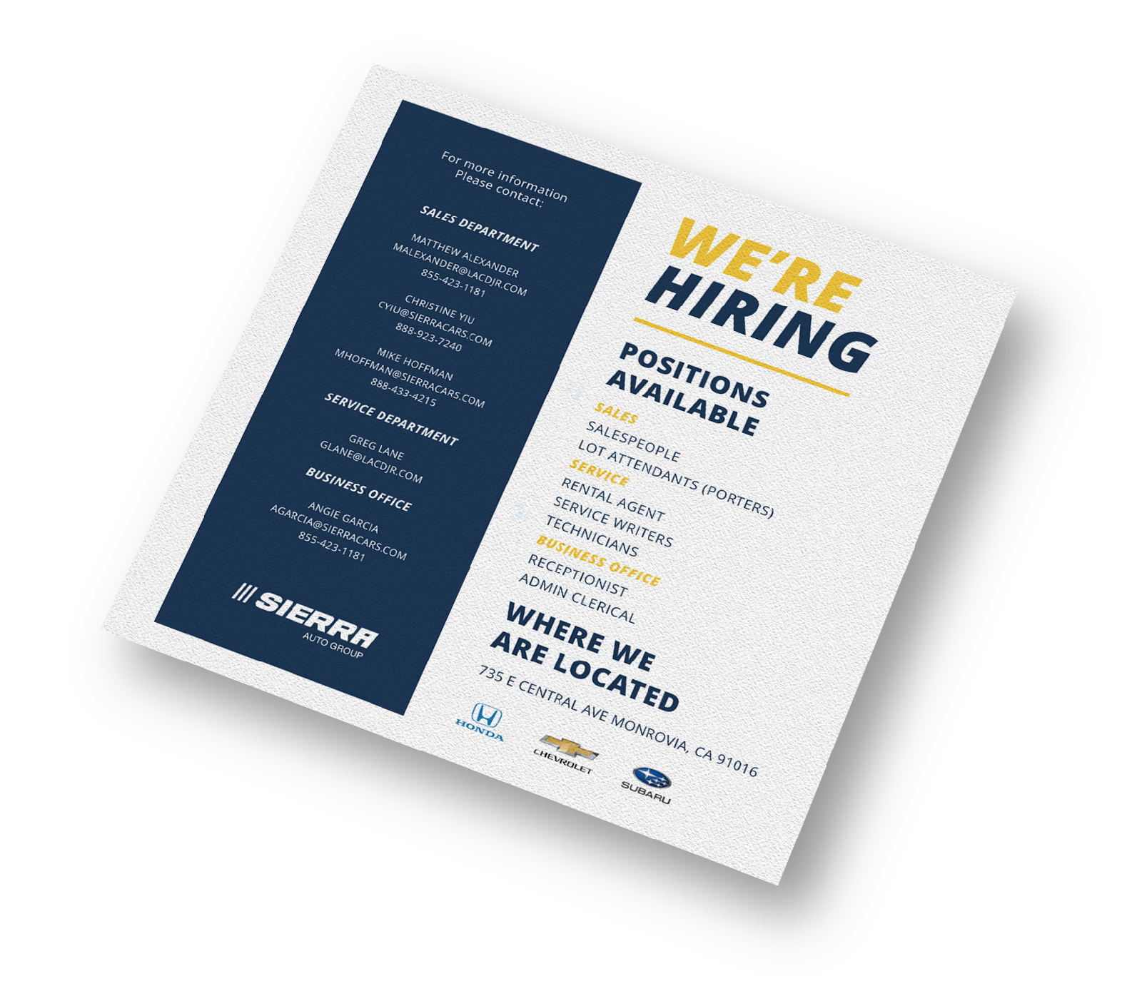 Sierra auto group hiring ad