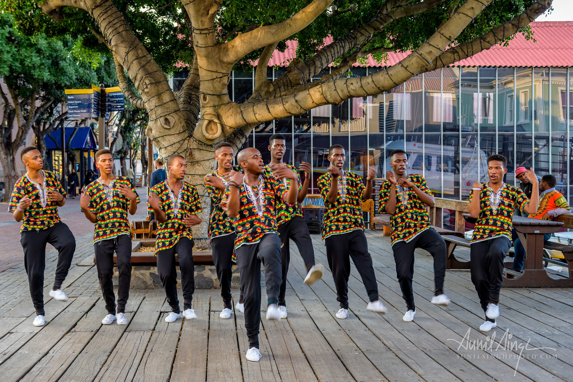 A group performs at Victoria wharf, Cape Town, South Africa