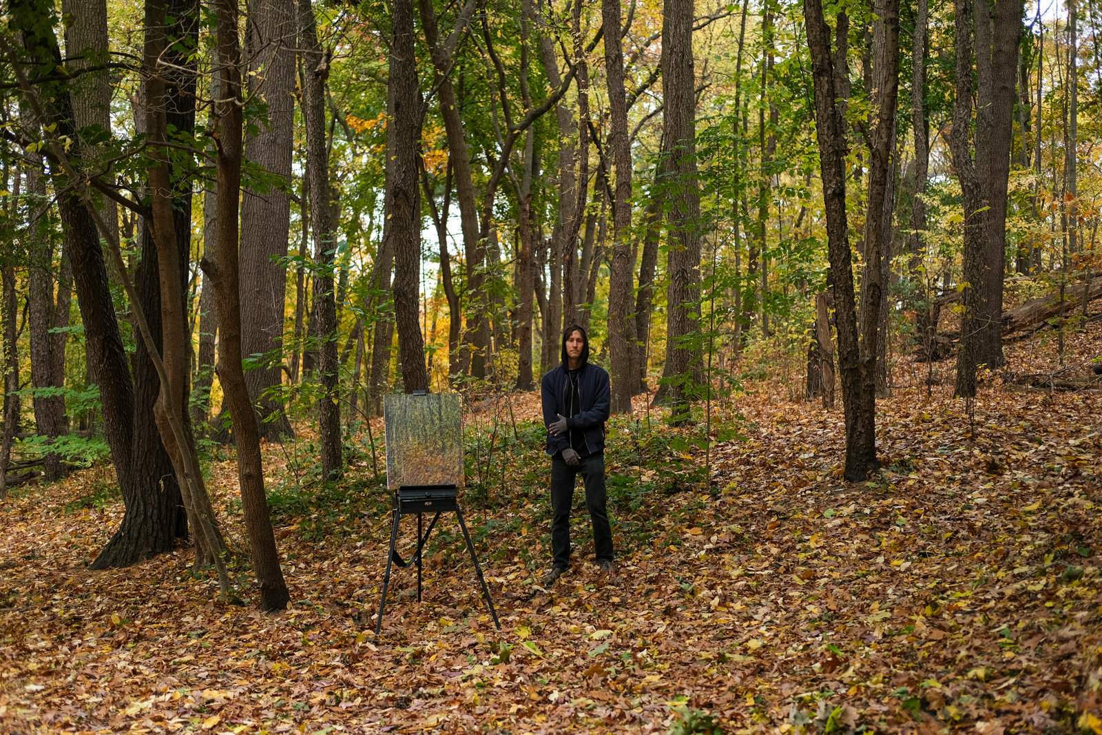 Curt with one of his 'Forest ii' paintings in High Park Toronto 2024